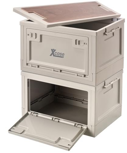 Xcase Klappboxen: 2er-Set Aufbewahrungsboxen mit Deckel & MDF-Ablage, je 30 l, faltbar (Aufbewahrung Boxen mit Deckel, Kiste mit Kunststoff, Schneidebrett) von Xcase