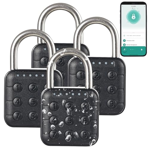 Xcase Vorhängeschloss Code: 4er-Set Metall-Vorhängeschlösser, Zahlencode, App, Bluetooth 5, IP67 - (Smart-Home Vorhängeschloss, Master-Code-Schloss, Fahrradschloss) von Xcase