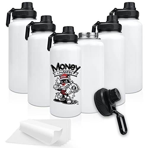 XccMe 32oz Edelstahl Sublimation Sport Wasserflasche, isolierte Thermosbecher mit Schrumpffolien und breitem Deckel, doppelwandiger Vakuumbecher hält Flüssigkeiten heiß oder kalt (weiß, 6 Stück) von XccMe