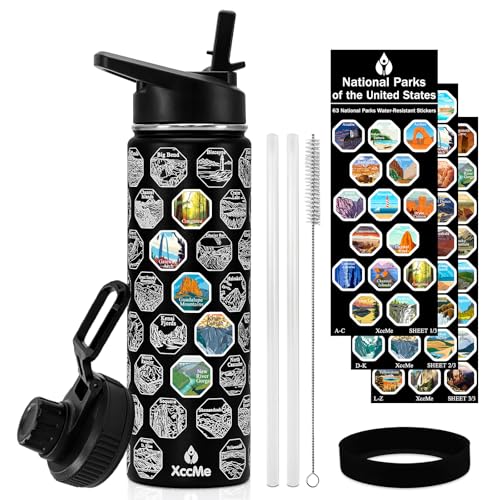 XccMe 63 National Parks Wasserflasche mit Aufklebern, 625 ml, Edelstahl-Wasserflaschen, doppelwandig, isolierter Becher mit Strohhalm, 2 Deckel, wasserdichte Aufkleber, auslaufsichere Sportflasche für XccMe 63 National Parks Wasserflasche mit Aufklebern, 625 ml, Edelstahl-Wasserflaschen, doppelwandig, isolierter Becher mit Strohhalm, 2 Deckel, wasserdichte Aufkleber, auslaufsichere Sportflasche für von XccMe