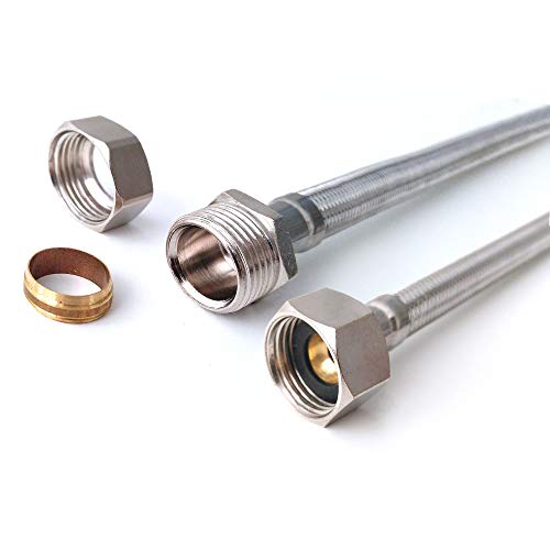 15 mm x 3/4 Zoll BSP 300 mm (1 Rohr) langer, flexibler geflochtener Schlauch, Badewannenhahn, Flex-Anschluss von Xcel Home
