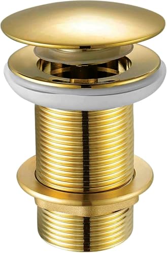 Xcel Home™ Goldfarbenes, ungeschlitztes Waschbecken mit Ablaufgarnitur, Runde Pilz Kuppel-förmigen Click Clack Sink Plug, Bad und Küche Waschbecken Stopper aus massivem Messing mit Standard UK Fitting von Xcel Home