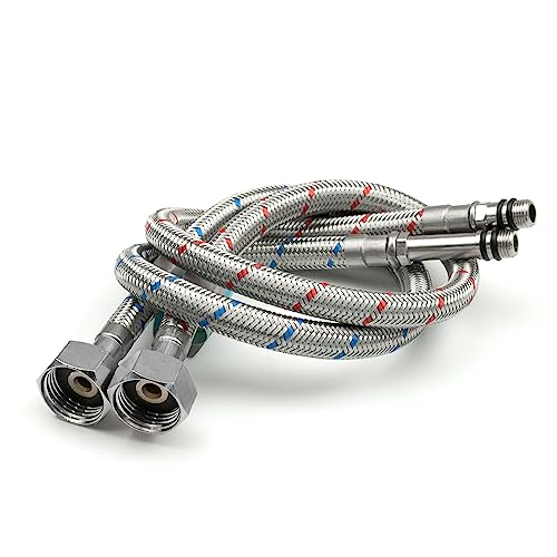 Xcel Home 2 x M10 x 1/2 flexible Wasserhahn-Anschlüsse (500 mm) | 10 Längen | 10 Längen | 1 Paar BSP Küchen-/Waschbecken-Einlochmischer, Flexi-Rohrendstücke | geflochtener Edelstahl von Xcel Home
