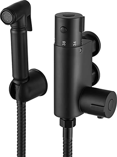 Xcel Home Schwarze Thermostat-Bidet-Duschkopf, All-in-One-Set, hochwertiger Messing, muslimischer Shattaf-Duschkopf, Hygiene-WC-Reiniger-Spray, 1 Set von Xcel Home