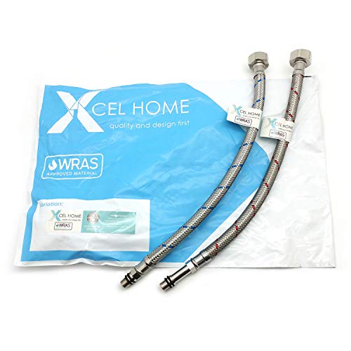 Xcel Home Wasserleitung Flexibel Bindungsstück | Monoblock-Mischbatterie-Armatur Verlängerung | Edelstahl-Geflechtschlauch | 10mm (M10) X 1/2" Bsp 300mm Lang, 9mm Innenbohrung - 1 Paar von Xcel Home
