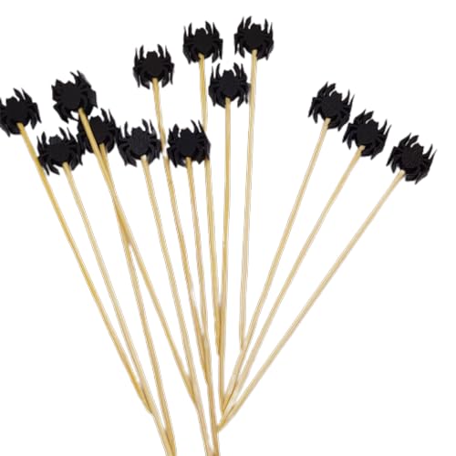 Xchon 100 Stück Fledermausspinnen Kürbis Zahnstocher Holz Vorspeisen-Spieße Stäbchen Essen Picker für Halloween Urlaub Party Essen Obst von Xchon