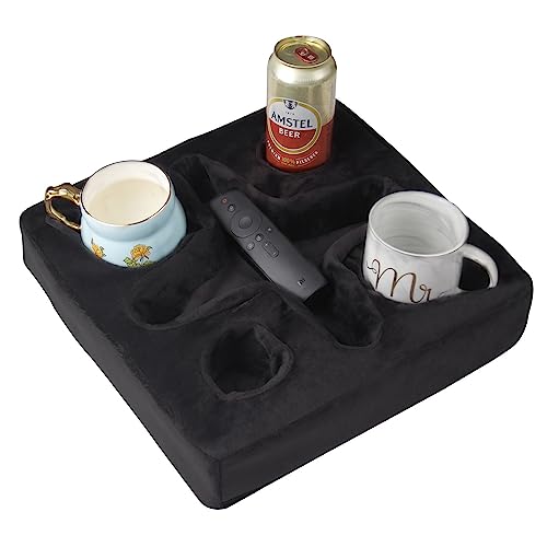 Xchouxer Couch und Bett Getränkehalter Kissen, Sofa Erfrischungstablett für Getränke/Fernbedienung/Snacks Halter (Schwarz) von Xchouxer
