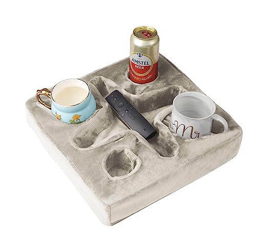 Xchouxer Couch- und Bett-Becherhalterkissen, Sofa-Erfrischungstablett für Getränke/Fernbedienung/Snack-Halter (Beige) von Xchouxer