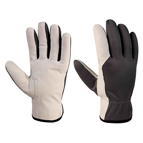 Xclou Arbeitshandschuhe in Schwarz/Weiß mit Leder-Verstärkung , Schutzhandschuhe M / Gr 8 mit Stulpe, Schutz-Handschuhe für Handwerker für Arbeit in Haus & für Hobby von Xclou