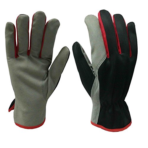 Xclou Universal-Arbeitshandschuhe in Schwarz/Grau/Rot, Nylon-Handschuhe M / Größe 8, Gartenhandschuhe gewebt, Schutzhandschuhe mit Stulpe für die Arbeit im Garten, im Haushalt & Hobby von Xclou