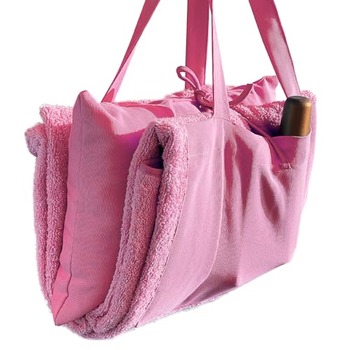 Xclusive Line by LIBER Home Handtuch XL mit Tasche und Kissen für Sonnenliege, Liegenhandtuch rosa Frottee, Strandtuch ideal für Liegestuhl von Xclusive Line