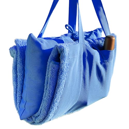 Xclusive Line 3-in-1 Handtuch für Sonnenliege mit Tasche & Kissen, (Dunkelblau) 75x175 cm, 100% Baumwolle Frottee, rutschfestes Liegenhandtuch, Strandtuch von Xclusive Line