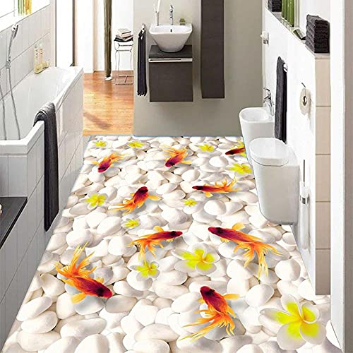 Xcssmy Benutzerdefinierte 3D Boden Wandbild Tapete Schwimmen Goldfisch Pvc Selbstklebende Wohnzimmer Badezimmer 3D Bodenbelag -250X175Cmtapeten-Wohnzimmer-Badezimmer-Aufkleber von Xcssmy