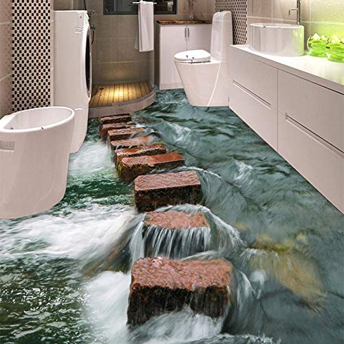 3D Bodenfliesen Tapetenaufkleber Klassischer Steinweg Fluss Fototapeten Badezimmer Wohnzimmer Schlafzimmer Wasserdichte Vinyl Tapeten,300(W)*210(H)Cm von Xcstdjx