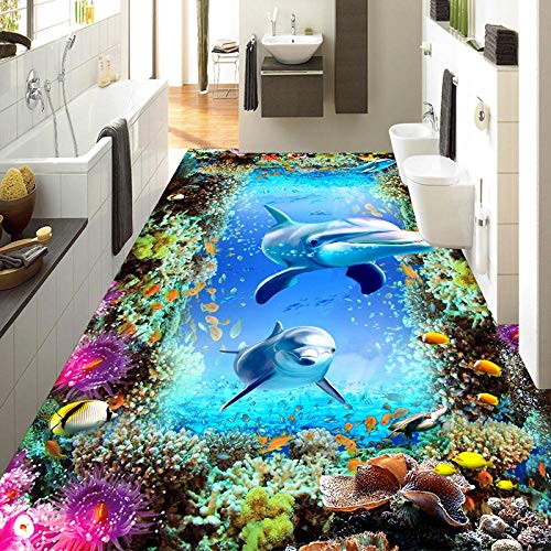 3D Unterwasserwelt Delphin Fisch 3D Bodenaufkleber Kinderzimmer Schlafzimmer Badezimmerboden Wasserdichtes Wandbild Selbstklebende Tapete,300(W)*210(H)Cm von Xcstdjx