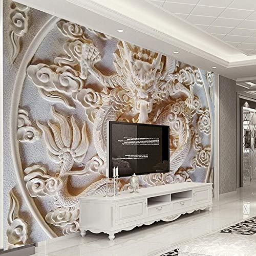 Benutzerdefinierte 3D Wandbilder Tapete Chinesischen Stil Drachen Relief Fototapete 3D Stereoskopische Kunst Wohnzimmer Tv Hintergrund Tapeten,350(W)*256(H)Cm von Xcstdjx