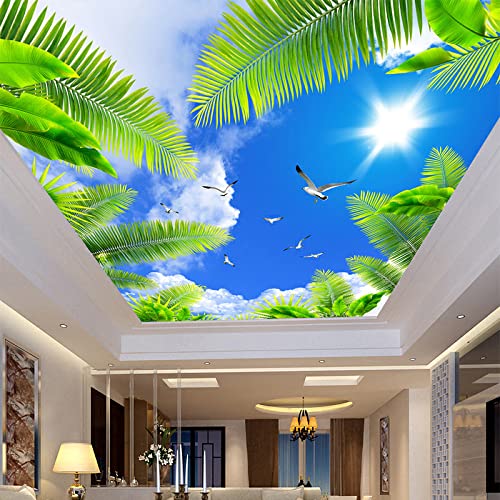 Benutzerdefinierte Jede Größe 3D Wandbild Decke Fototapete Blauer Himmel Sonnenschein Palme Seevögel 3D Stereo Wallpaper von Xcstdjx