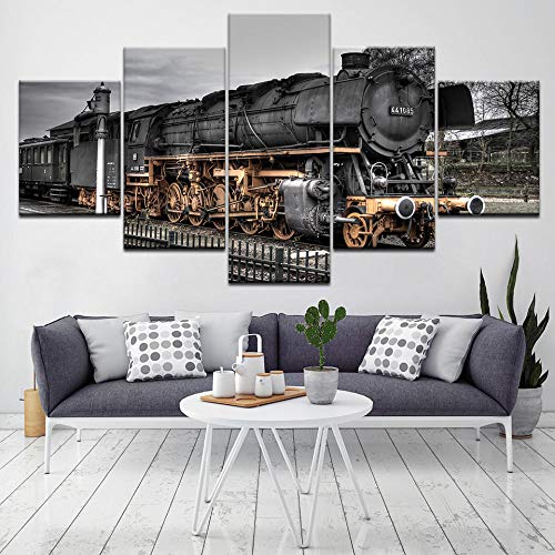 Home Decor Leinwand Gemälde Bilder 5 Paneele Retro Dampflok Wand Kunstwerk Prints Modular Poster für Kinderzimmer Schlafzimmer mit Rahmen von Xcstdjx