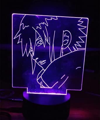 Anime Sasuke 3D Optical Illusion Geschenk Nachtlichtlampe - 2 Funktionen 7 Farbe RGB Bunte USB-Aufladung oder AA-Batterie - Acryl-Kristallplatte Lustige 3D-dekorative Lichtlampe von Xdorra