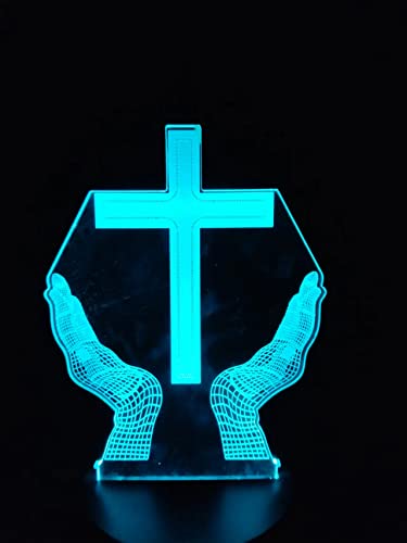 Xdorra Christliche Gebetskreuz-3D-Illusionslampe, 7 Farben, automatisches Wechseln, dekoratives Tischlicht mite von Xdorra