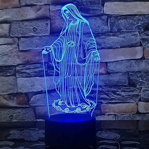 Xdorra Jungfrau Maria 3D Lampe Nachtlichter 7 Farben LED Schlafzimmer Lichter Geschenk für christliche Geburtstagsfeier Geschenke von Xdorra