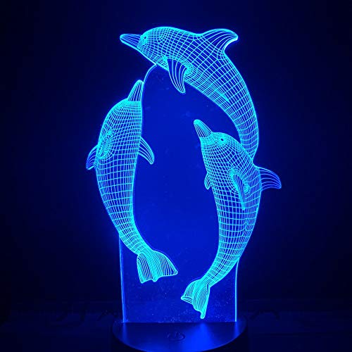 Xdorra 3 Delfine llusion Lampe 3D LED Nachtlicht, 7 Farben Touch Button Dekoration optische Tischbeleuchtung Schreibtischlampe Art Deco von Xdorra