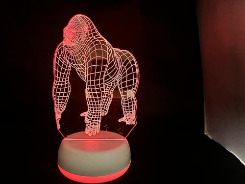 Xdorra Gorillas 3D Tischlampe - 4 Modelle Multi Colores Changing 3D Illusion Nachtlicht mit neuen Sockel Zug Zimmer Dekorationen lustiges Geschenk Affe Weihnachtslicht für Jungen von Xdorra