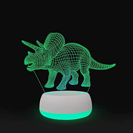 Xdorra Triceratops Dinosaurier Nachtlicht, 7 Farben 3D LED Tischlampen, Heimdekoration Kindernachtlicht Weihnachten Geburtstagsgeschenke für Kinder Jungen Männer von Xdorra
