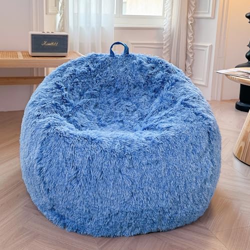 XeGe Kunstfell-Sitzsackbezug (ohne Füllung), Flauschiger Kuscheltier-Speicher-Sitzsackbezug für Schlafzimmer, großer Gaming-Sitzsack Erwachsene, Jugendliche, Mädchen, rutschfest, Ombre Kobaltblau von XeGe