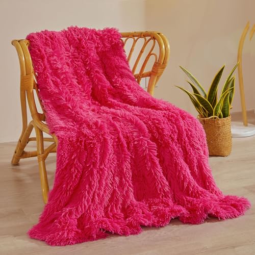 XeGe Luxuriöse Flauschige Decke Sofa Kuscheldecke, Warme Winter Weich Sofadecke, Hochwertige Kunstpelz Decke, Zotteliger Couchdecke, 127x152 cm Plüsch Pelziger Wohndecke für Couch, Hot Pink von XeGe