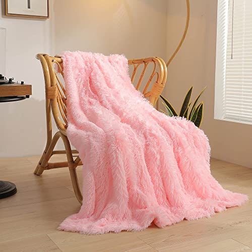 XeGe Luxuriöse Flauschige Decke Sofa Kuscheldecke, Warme Winter Weich Sofadecke, Hochwertige Kunstpelz Decke, Zotteliger Couchdecke, 127x152 cm Plüsch Pelziger Wohndecke für Couch, Pink von XeGe