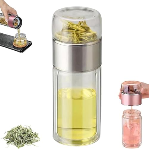 Alivefuser – Alivefuser Tea Infuser, Double Wall Glass Travel Mug with Stainless Steel Filter, Leak Proof for Loose Leaf Infusions and Fruit Infused with Heat, 3-in-1 Tea maker (Silver, 350ML) von Xebular