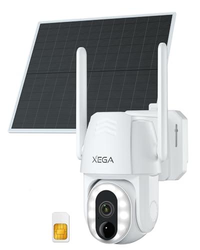 Xega 4G LTE Überwachungskamera mit SIM Karte, Kabellos Solar PTZ IP Kamera Outdoor, Kein WLAN Erforderlich, Farb-Nachtsicht mit 500-Lumen-LED-Leuchte, 2-Wege-Audio, PIR Erkennung, IP66, Kein WiFi Xega 4G LTE Überwachungskamera mit SIM Karte, Kabellos Solar PTZ IP Kamera Outdoor, Kein WLAN Erforderlich, Farb-Nachtsicht mit 500-Lumen-LED-Leuchte, 2-Wege-Audio, PIR Erkennung, IP66, Kein WiFi von Xega