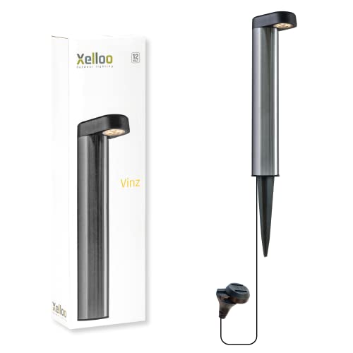 Xelloo® Gartenleuchte VINZ, 12 Volt, 1 Stück Aluminium/PVC Designarmatur 1W LED warmweiß mit Erdspieß, wasserdicht (IP44) und mit praktischem Schiebeanschluss von Xelloo