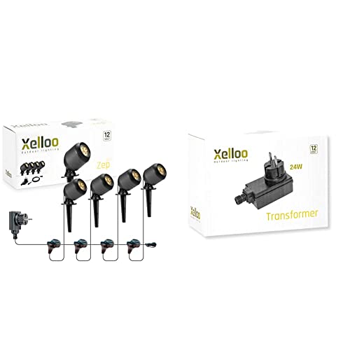 Xelloo® Gartenleuchten Set ZEP, 12 Volt & 24-W-Transformator zur Erweiterung der Anzahl der Leuchten pro Beleuchtungslinie — geeignet für alle 12-V-Außenbeleuchtungssets von Xelloo