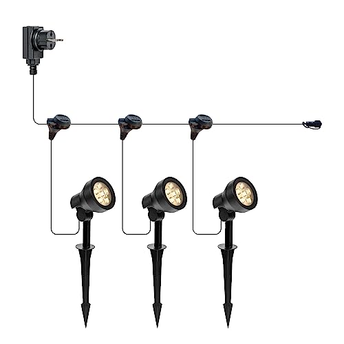 Xelloo Gartenleuchte Set CAS Big, 12 Volt, 3 Stück Designarmaturen 4W LED warmweiß mit Erdspieß, wasserdicht (IP65) und mit praktischem Schiebeanschluss von Xelloo