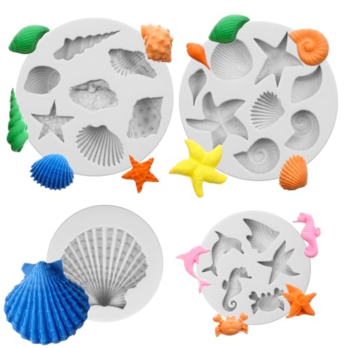 4er Set Unter dem Meer Silikonform, Muschelformen Fondant Kuchendekorationen Schnecken Seestern Ozean Backform für Schokolade Süßigkeiten Kuchen Polymer Clay Gummi Paste Handwerk von Xelsluthe