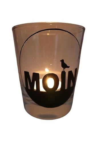 Teelicht Glas Windlicht Tischlicht Print schwarz mit Moin Möwe Herbst Handmade Unikat Maritim Geburtstag Ostern Muttertaggeschenk, Höhe 9cm, Teelicht Glas Windlicht Tischlicht Print schwarz mit Moin Möwe Herbst Handmade Unikat Maritim Geburtstag Ostern Muttertaggeschenk, Höhe 9cm, von Xenon