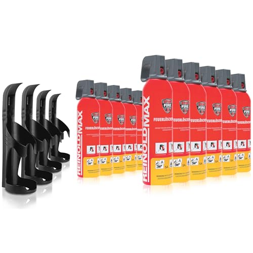 XENOTEC Premium Feuerlöschspray – 12 x 750ml – 4 Wandhalter - Stopfire – Autofeuerlöscher – REINOLDMAX – inklusive Wandhalterung schwarz – wiederverwendbar von Xenotec