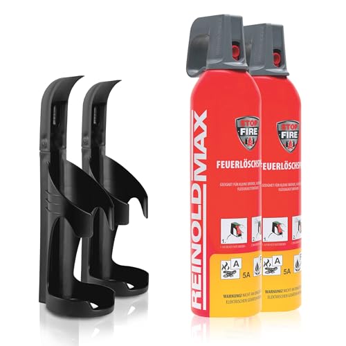 XENOTEC Premium Feuerlöschspray – 2 x 750ml – 2 Wandhalter - Stopfire – Autofeuerlöscher – REINOLDMAX – inklusive Wandhalterung schwarz – wiederverwendbar von Xenotec