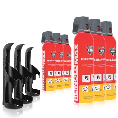 XENOTEC Premium Feuerlöschspray – 6 x 750ml – 3 Wandhalter - Stopfire – Autofeuerlöscher – REINOLDMAX – inklusive Wandhalterung schwarz – wiederverwendbar von Xenotec