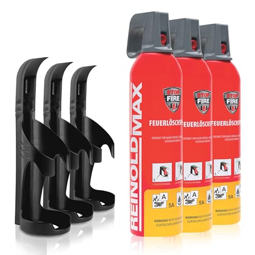 XENOTEC Premium Feuerlöschspray – 3 x 750ml – 3 Wandhalter - Stopfire – Autofeuerlöscher – REINOLDMAX – inklusive Wandhalterung schwarz – wiederverwendbar… von Xenotec