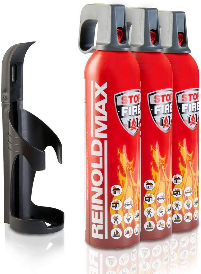 Xenotec Feuerlöschspray XENOTEC Premium Feuerlöschspray – Autofeuerlöscher – REINOLDMAX – inklusive Wandhalterung schwarz – wiederverwendbar, Dauerdruck, Löschschaum AFFF 1 %, (3-St) Auto, Wohnung, Wohnmobil, Garten, Grill von Xenotec