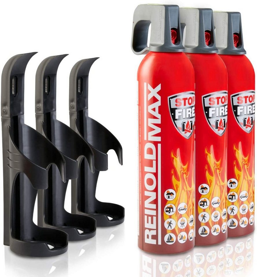 Xenotec Feuerlöschspray XENOTEC Premium Feuerlöschspray – Autofeuerlöscher – REINOLDMAX – inklusive Wandhalterung schwarz – wiederverwendbar, Dauerdruck, Löschschaum AFFF 1 %, (3-St) Auto, Wohnung, Wohnmobil, Garten, Grill von Xenotec