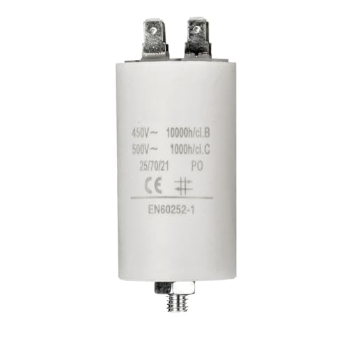 Xenterio Motorkondensator mit 6,3mm Flachsteck-Anschlüssen und Gewinde M8, 3,0µF, 450V, 50-60Hz, 30x85mm, komplett mit Mutter von Xenterio