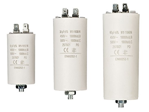 Xenterio Sortiment Motorkondensatoren mit 6,3 mm Flachsteck-/Lötanschlüssen, 10-teilig (12 bis 60 µF) von Xenterio