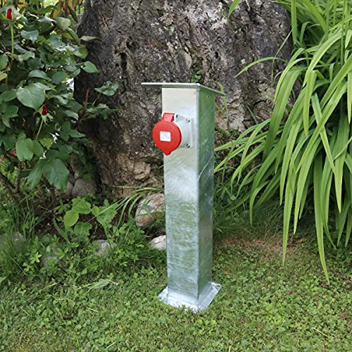Xenterio Steckdosensäule für Festinstallation, Stahl feuerverzinkt, 1x CEE-Steckdose mit Klappdeckel 16A von Xenterio