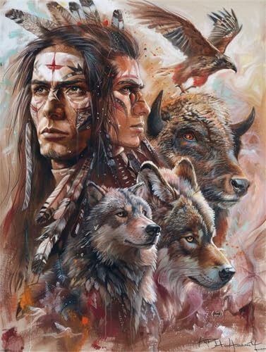 Malen nach Zahlen Erwachsene Indianer DIY Ölmalerei Wolf Malen nach Zahlen Kinder Kits, auf Leinwand Acrylmalerei Nach Zahlen mit Pinseln Leinwand, Wanddeko Wohnzimmer 20x30cm(Rahmenlos) LY-20711 von Xeoyenle