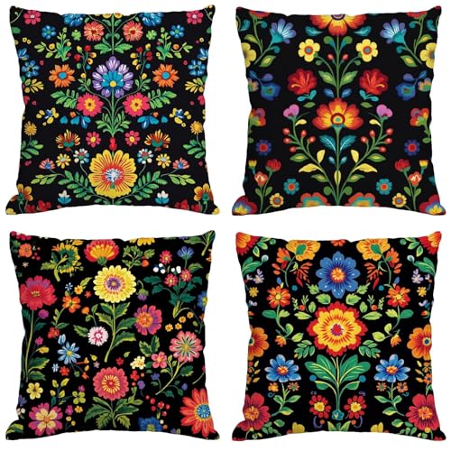 Outdoor Kissen Farbe Kissenbezug 70x70 cm 4er Set Balkon Dekokissen Boho Outdoor Kissenhülle Wasserdichte Samt Doppelseitiger Gedruckte Sofakissen Garten Balkon Zierpolster OutdoorDeko, Gifts Y-1074 von Xeoyenle