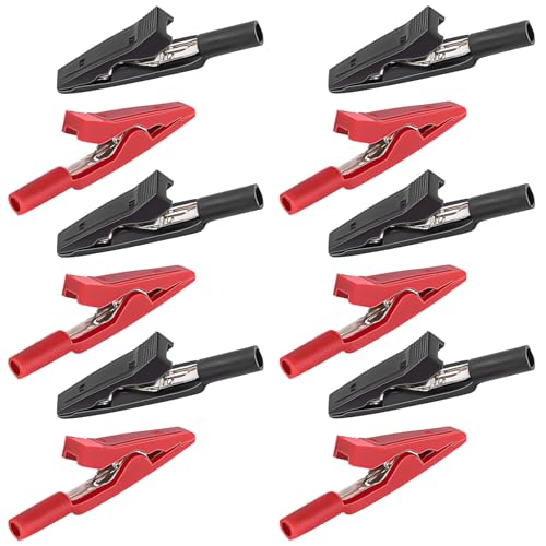 12 Stück Krokodilklemmen, Elektrische Prüfklemmen mit Kunststoffgriffen, Elektrische Krokodilklemmen, für 2mm Prüfspitze & Bananenstecker, Sicherheitsprüfung Alligator-Clip, für Notbatterieanschluss, von Xerteam